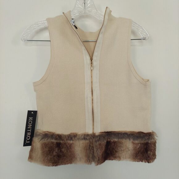 Kontrol Faux Fur Trim Crop Top M / L Beige Bodycon - Picture 6 of 13